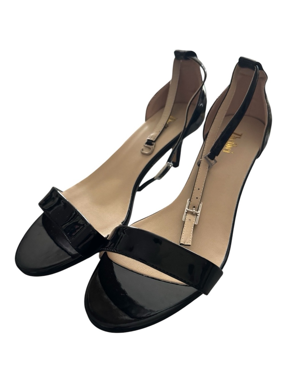 Black Patent Leather Ankle-Strap Open Toe Kitten Heels
